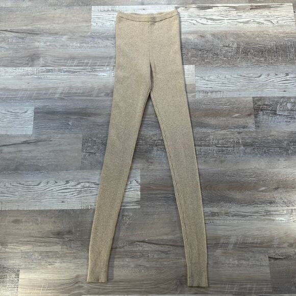 Wood Wood Merino Wool Ribbed Knit Leggings Beige Lounge Pants Minimalist XS - Picture 1 of 6